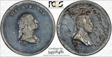 (1872) Medalet JAB-M9 White Metal, Kline Washington-Jefferson MS61