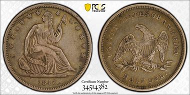 1840 50C WB-9, Obv Die Crack Reverse of 1839 VF30