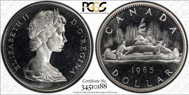 1965 S$1 Type 2 Sm Beads, Bl 5 Ag PL66CAM