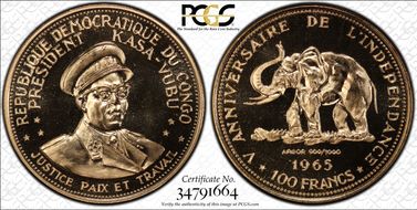 1965 100 Fr Independence Gold 100 FRANCS T-2 PR68CAM