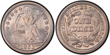 1853 10C Arrows MS66