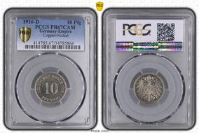 1916-D 10 Pfg Copper-Nickel J-13 PR67CAM