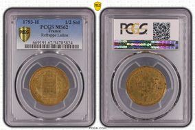 1793-H 1/2 Sol Refrappe Laiton Avec Listel MS62