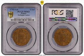 1793-AA 1 Sol Gad-19 Refrappe Laiton MS63