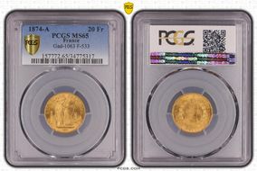 1874-A 20 Fr Gad-1063 F-533 MS65