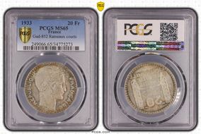 1933 20 Fr Gad-852 Rameaux courts F-400 MS65