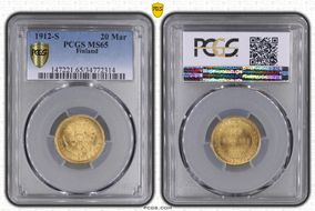 1912-S 20 Mar KM-9.2  Au MS65