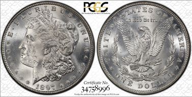 1897 $1 VAM 6A, Pitted Reverse MS64