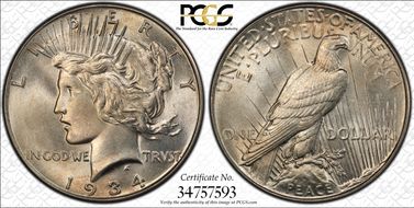 1934 $1 VAM 1A Obv Die Scratch MS64