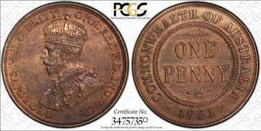 1931 (m) 1D English obverse Aligned date AU58BN
