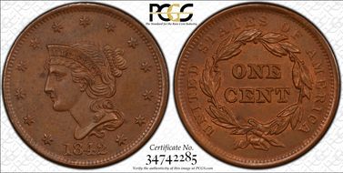 1842 1C N-8, Large Date MS64BN
