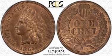 1864 1C L on Ribbon MS64RB