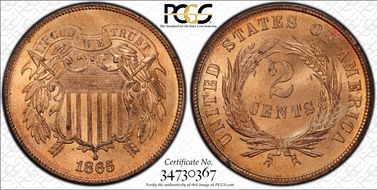 1865 2C Fancy 5 MS66+ RD