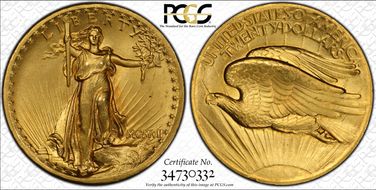 1907 $20 High Relief, Flat Edge MS64+