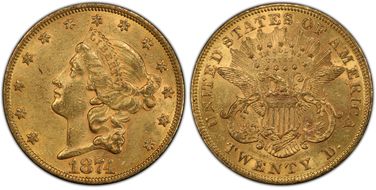 1874 $20 AU58
