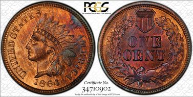 1864 1C L on Ribbon MS64RB