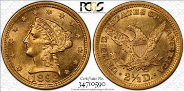 1892 $2.50 MS62