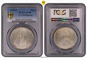 1910-S Peso KM-172  Ag AU58