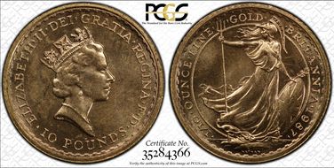 1987 £10 S-BN1 Britannia 1/10oz Au MS67