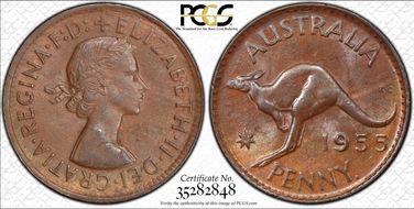 1955 Y. (p) 1D Perth obverse AU58BN
