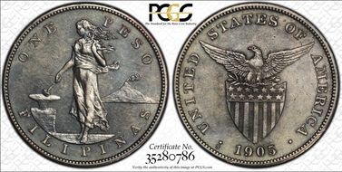 1905-S Peso Allen-16.06a Straight Serif AU50