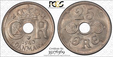 1940 N GJ 25 Øre MS63