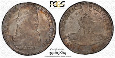 1827-PTS JM 8 Sol KM-97  Ag AU58
