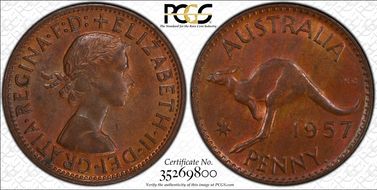 1957 Y. (p) 1D Wide date MS63BN