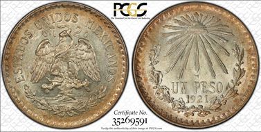 1921-M Peso KM-455  Ag MS62