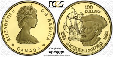 1984 $100 Cartier KM-142  Au PR69DCAM
