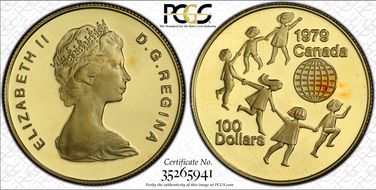 1979 $100 Year of Child KM-126.1  Au PR66DCAM