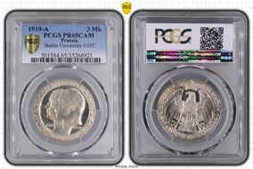 1910-A 3 Mk Berlin University J-107 PR65CAM