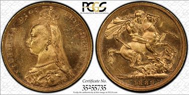 1889-M Sov S-3867B DISH M12 2nd Obv. Angled J MS63+