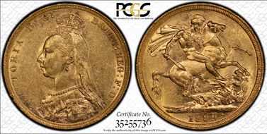 1889-M Sov S-3867B DISH M12 2nd Obv. Angled J AU55