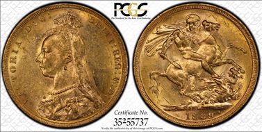 1889-M Sov S-3867B DISH M12 2nd Obv. Angled J MS60