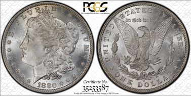 1880-O $1 VAM 6A, 8/7 Ear MS64+