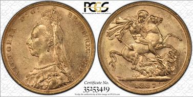 1887-M Sov S-3867B DISH M8 2nd Obv Angled J MS61