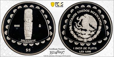 1998-Mo 5 Peso Sacerdote KM-664  Ag PR69DCAM