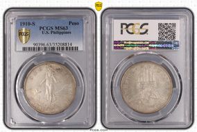 1910-S Peso KM-172  Ag MS63
