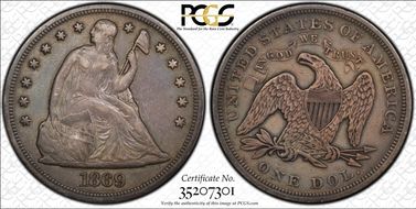 1869 $1 XF40