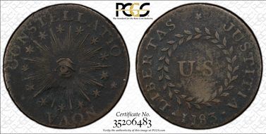 1783 C Nova 1/2P Pointed Rays, Small US N1BN