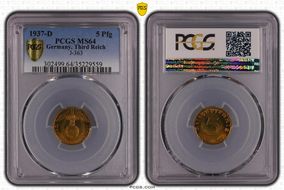 1937-D 5 Pfg J-363 MS64