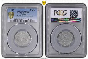 1943 5 Mk Lodz Ghetto Aluminum MS62