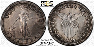 1907-S 10C MS62