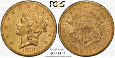 1858-S $20 AU55
