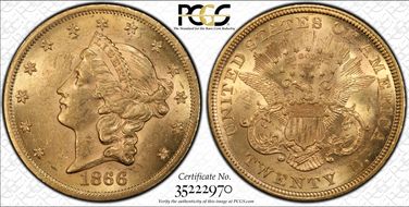 1866 $20 Motto MS61