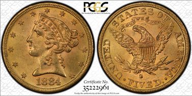 1884-S $5 MS63+