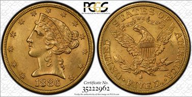 1886-S $5 MS64+
