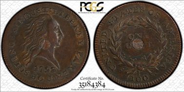1792 1C Silver Center Cent J-1 SP55RB