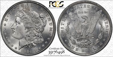 1884 $1 VAM 5, Doubled Ear MS65